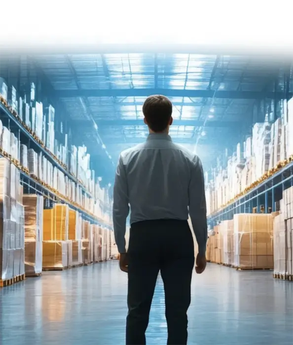 man standing in warehouse